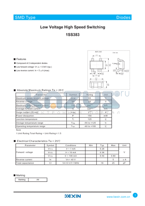 1SS383 datasheet - Low Voltage High Speed Switching