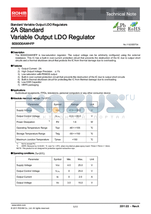 BD00D0AWHFP datasheet - 2A Standard Variable Output LDO Regulator