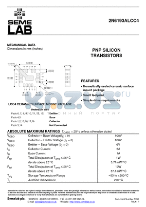 2N6193ALCC4 datasheet - PNP SILICON TRANSISTORS