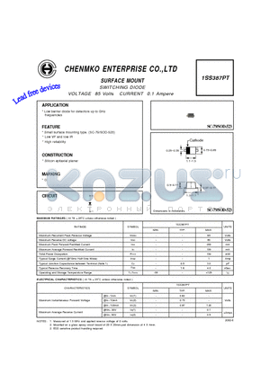 1SS387PT datasheet - SWITCHING DIODE VOLTAGE 85 Volts CURRENT 0.1 Ampere