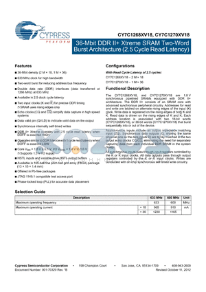 CY7C1268XV18 datasheet - 36-Mbit DDR II Xtreme SRAM Two-Word Burst Architecture (2.5 Cycle Read Latency)