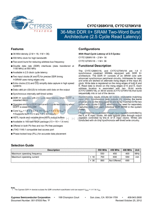 CY7C1270KV18 datasheet - 36-Mbit DDR II SRAM Two-Word Burst Architecture (2.5 Cycle Read Latency)