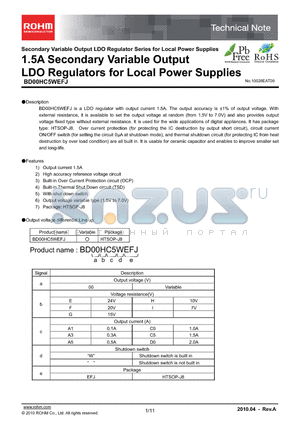 BD00EA3WEFJ-E2 datasheet - 1.5A Secondary Variable Output LDO Regulators for Local Power Supplies