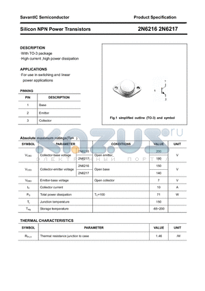 2N6216 datasheet - Silicon NPN Power Transistors