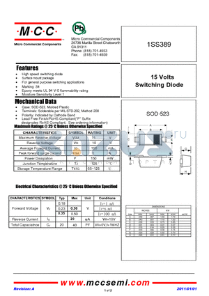 1SS389 datasheet - 15 Volts Switching Diode