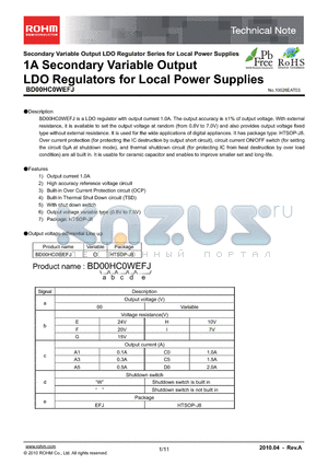 BD00EA5EFJ-E2 datasheet - 1A Secondary Variable Output LDO Regulators for Local Power Supplies