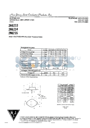 2N6234 datasheet - HIGH VOLTAGE NPN SILICON TRANSISTORS