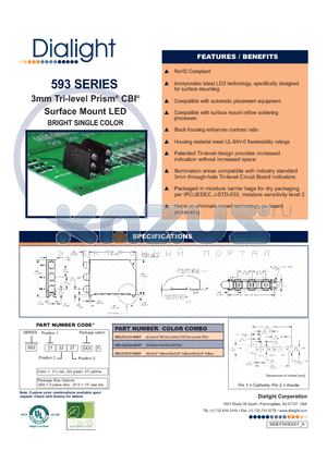 593-212122-013-F datasheet - 3mm Tri-level Prism CBI Surface Mount LED BRIGHT SINGLE COLOR