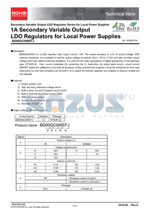 BD00EC5EFJ-E2 datasheet - 1A Secondary Variable Output LDO Regulators for Local Power Supplies