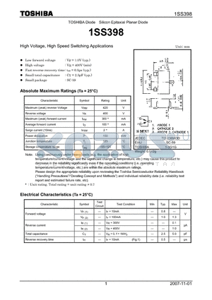 1SS398 datasheet - High Voltage, High Speed Switching Applications