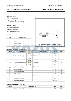 2N6249 datasheet - Silicon NPN Power Transistors