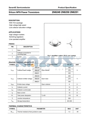 2N6249 datasheet - Silicon NPN Power Transistors