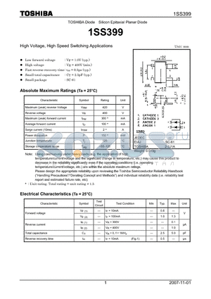 1SS399_07 datasheet - High Voltage, High Speed Switching Applications