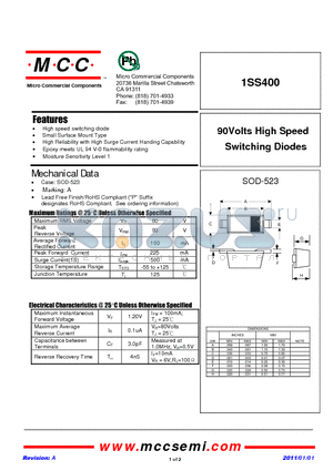 1SS400 datasheet - 90Volts High Speed Switching Diodes