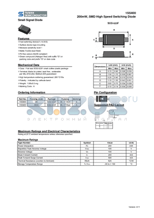1SS400 datasheet - 200mW, SMD High Speed Switching Diode