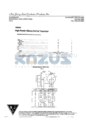 2N6254 datasheet - HIGH-POWER SILICON N-P-N TRANSISTOR