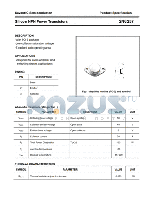 2N6257 datasheet - Silicon NPN Power Transistors