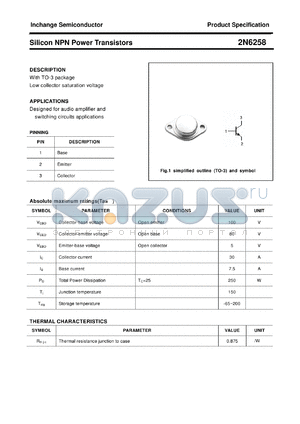 2N6258 datasheet - Silicon NPN Power Transistors