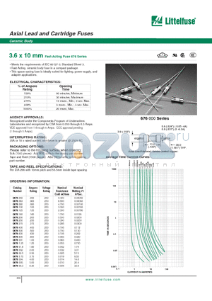 0676.050 datasheet - Axial Lead and Cartridge Fuses - Ceramic Body