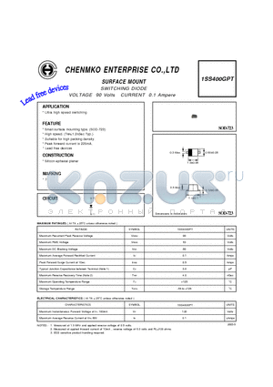 1SS400GPT datasheet - SWITCHING DIODE VOLTAGE 90 Volts CURRENT 0.1 Ampere