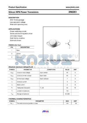 2N6261 datasheet - Silicon NPN Power Transistors