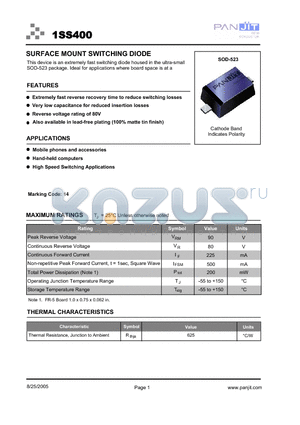 1SS400T/R7 datasheet - SURFACE MOUNT SWITCHING DIODE