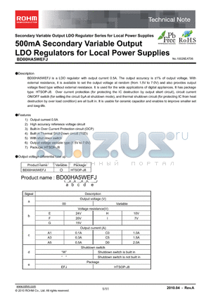 BD00FC0WEFJ-E2 datasheet - 500mA Secondary Variable Output LDO Regulators for Local Power Supplies