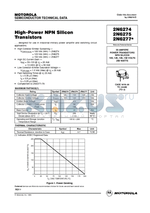 2N6275 datasheet - POWER TRANSISTORS NPN SILICON