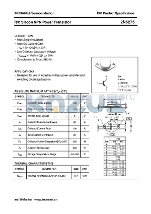2N6275 datasheet - isc Silicon NPN Power Transistor