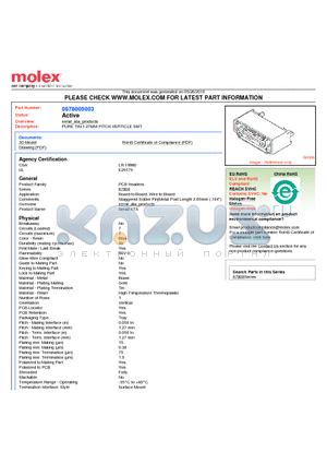 0678005003 datasheet - PURE TIN 1.27MM PITCH VERTICLE SMT