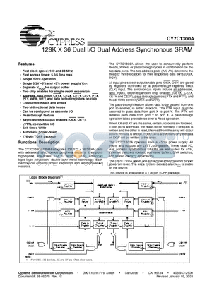 CY7C1300A-100AC datasheet - 128K X 36 Dual I/O Dual Address Synchronous SRAM