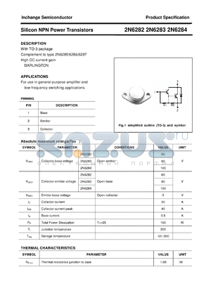 2N6282 datasheet - Silicon NPN Power Transistors