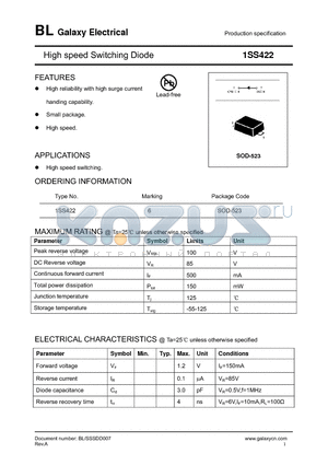 1SS422 datasheet - High speed Switching Diode