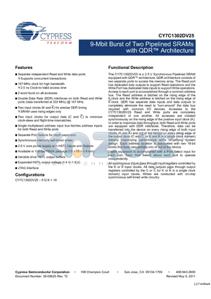 CY7C1302DV25 datasheet - 9-Mbit Burst of Two Pipelined SRAMs with QDR Architecture JTAG Interface