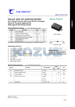 1SS422_11 datasheet - 200mW SOD-523 SURFACE MOUNT High Speed Switching Diode