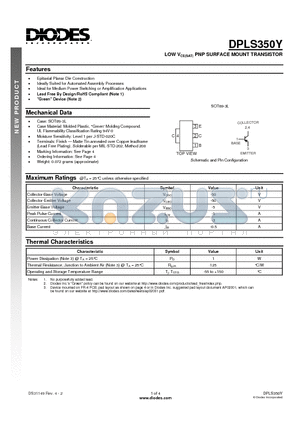 DPLS350Y datasheet - LOW VCE(SAT) PNP SURFACE MOUNT TRANSISTOR