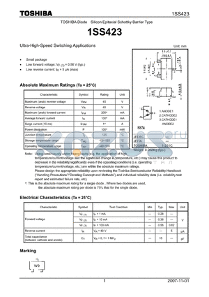 1SS423 datasheet - Ultra-High-Speed Switching Applications