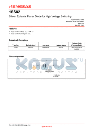 1SS82 datasheet - Silicon Epitaxial Planar Diode for High Voltage Switching