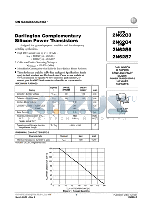 2N6284 datasheet - Darlington Complementary Silicon Power Transistors