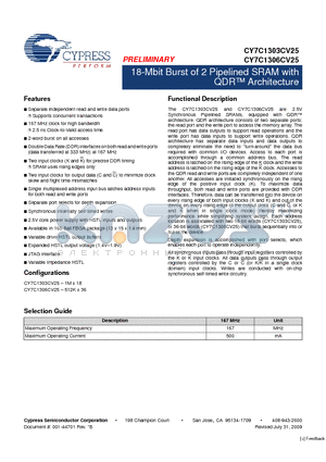 CY7C1303CV25 datasheet - 18-Mbit Burst of 2 Pipelined SRAM with QDR Architecture