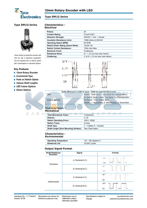 DPL12 datasheet - 12mm Rotary Encoder with LED