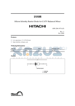 1SS88 datasheet - Silicon Schottky Barrier Diode for CATV Balanced Mixer