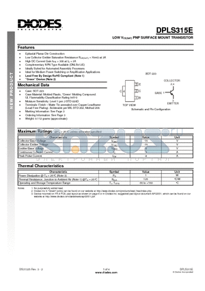 DPLS315E datasheet - LOW VCE(SAT) PNP SURFACE MOUNT TRANSISTOR