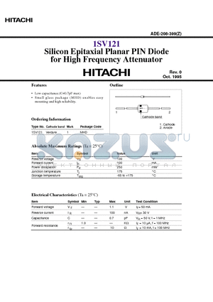 1SV121 datasheet - Silicon Epitaxial Planar PIN Diode for High Frequency Attenuator