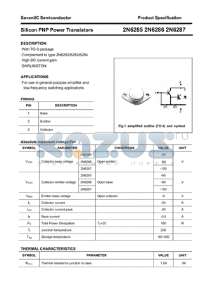 2N6286 datasheet - Silicon PNP Power Transistors