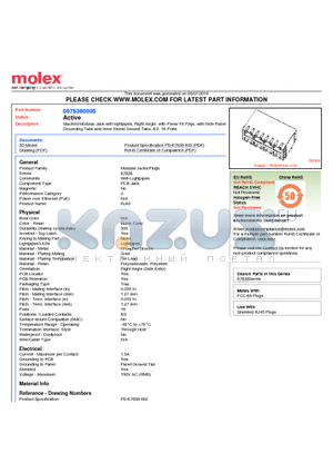 0678380006 datasheet - Stacked Modular Jack with lightpipes, Right Angle, with Press-Fit Pegs, with Side Panel Grounding Tabs and Inner