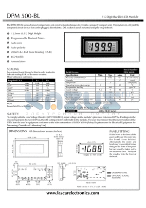 DPM500-BL datasheet - 3m Digit Backlit LCD Module