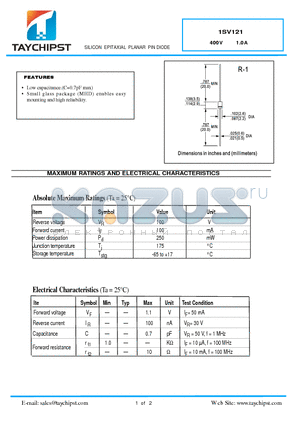 1SV121 datasheet - SILICON EPITAXIAL PLANAR PIN DIODE
