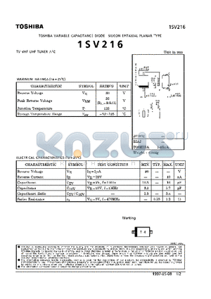 1SV216 datasheet - VARIABLE CAPACITANCE DIODE (TV VHF UHF TUNER AFC)
