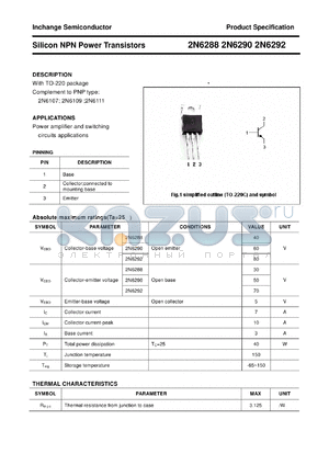 2N6290 datasheet - Silicon NPN Power Transistors